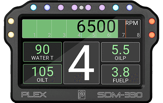 Animated GIF of SDM-330 dash display showing Low Oil Temp Smart Alarm activation.