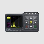 Front angle of the professional, high-fidelity PLEX Knock Monitor V3, displaying a real-time FFT frequency analysis graph.