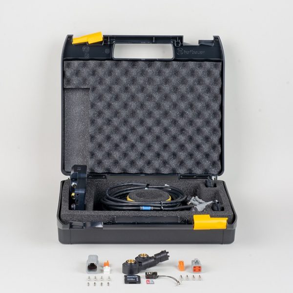 Full Knock Monitor V3 kit with protective custom-foam case, sensor, and accessories.