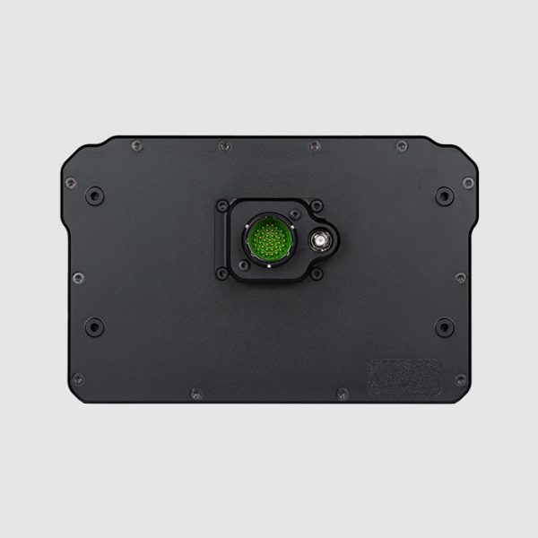 Back view of the PLEX SDM-700R Dash Display Logger with visible 37-pin motorsport connector on the compact aluminum enclosure.